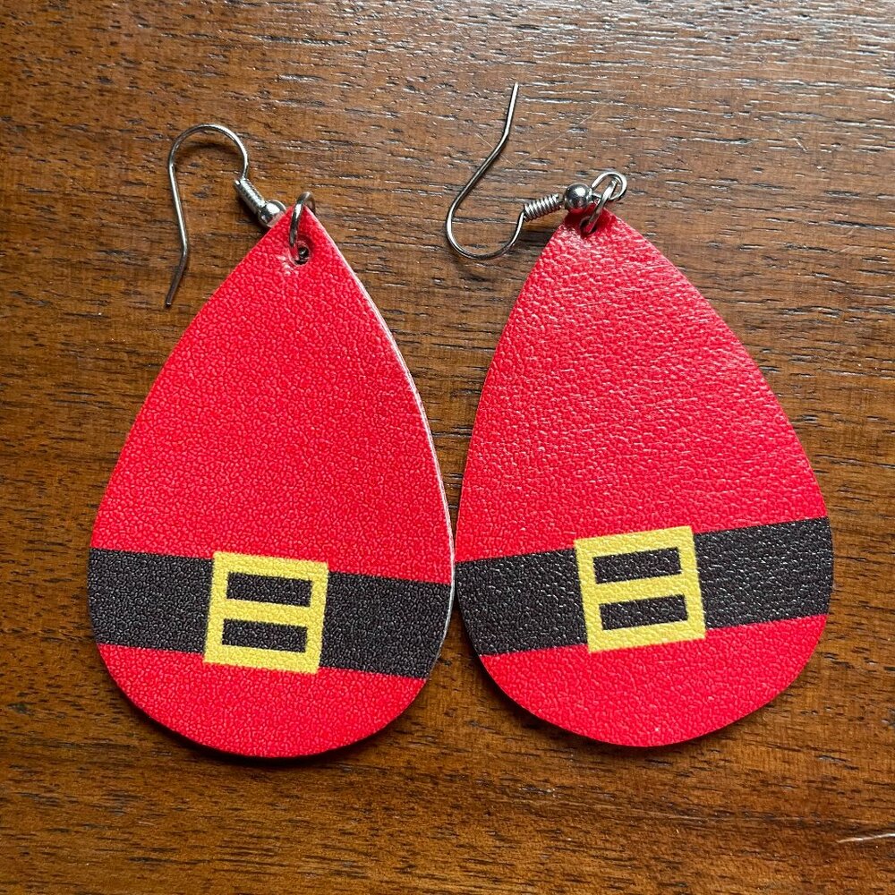 Bundle 3 for $12.  Faux Leather Santa Dangle Earrings